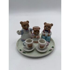 HJG Bear Family Tea‎ Time Party Cottagecore Pastel Plate #1427 Vintage 1980s
